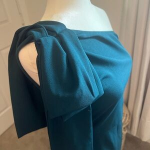 Aqua/teal one shoulder long evening gown